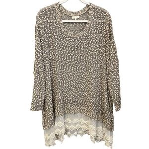 ANTHROPOLOGIE Rye Oversized
Popcorn Sweater with‎ Lace Trim Top size XL